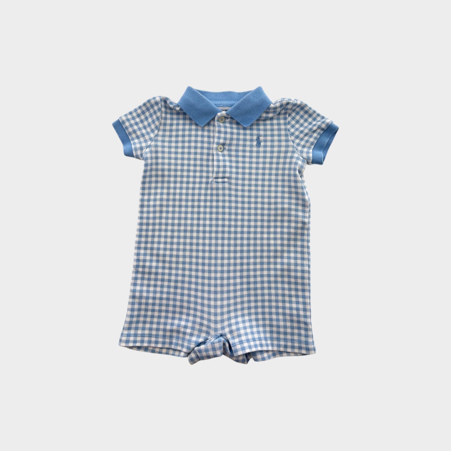 RL Blue Gingham Collar Romper, Size 0