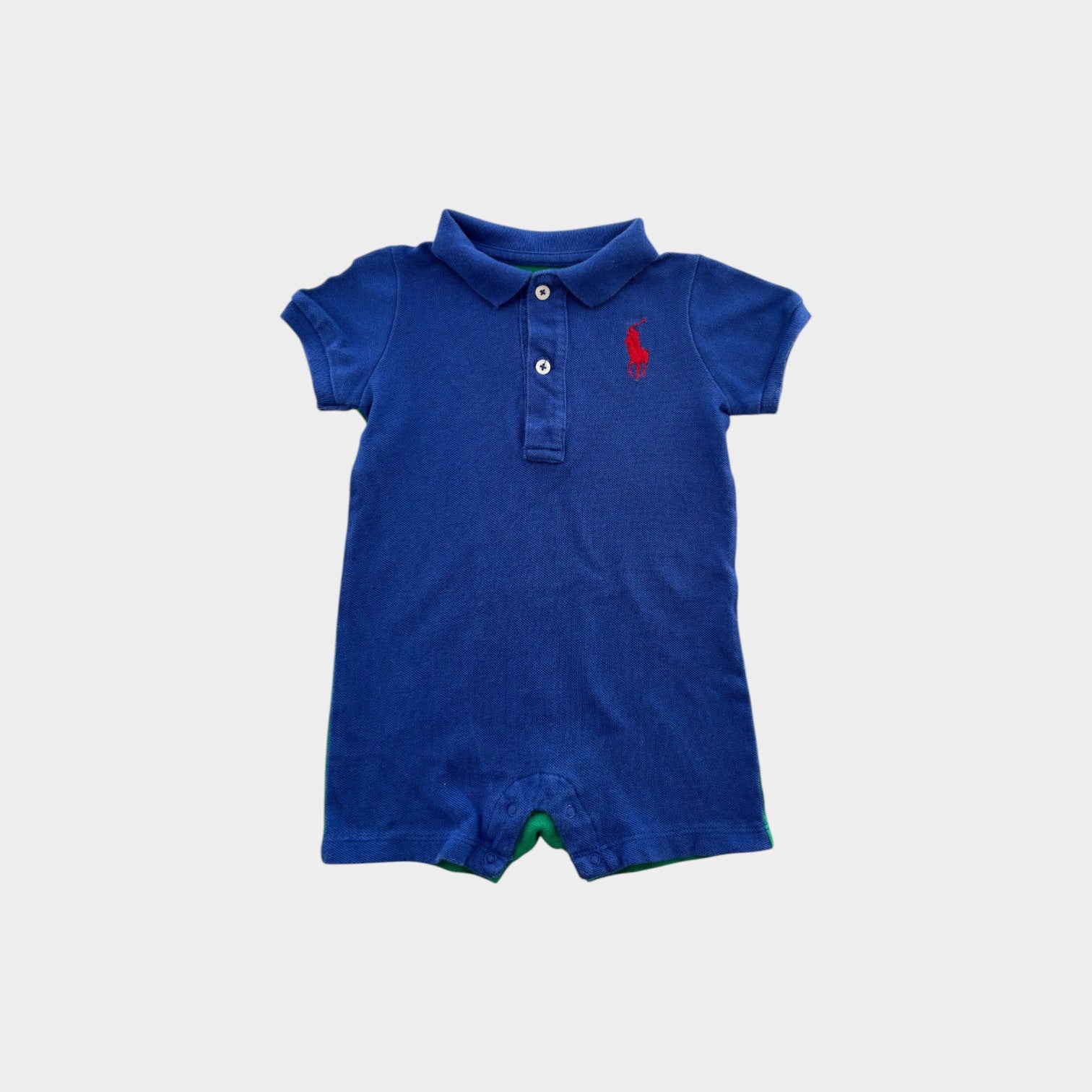 RL Blue, Green Polo Romper, Size 0