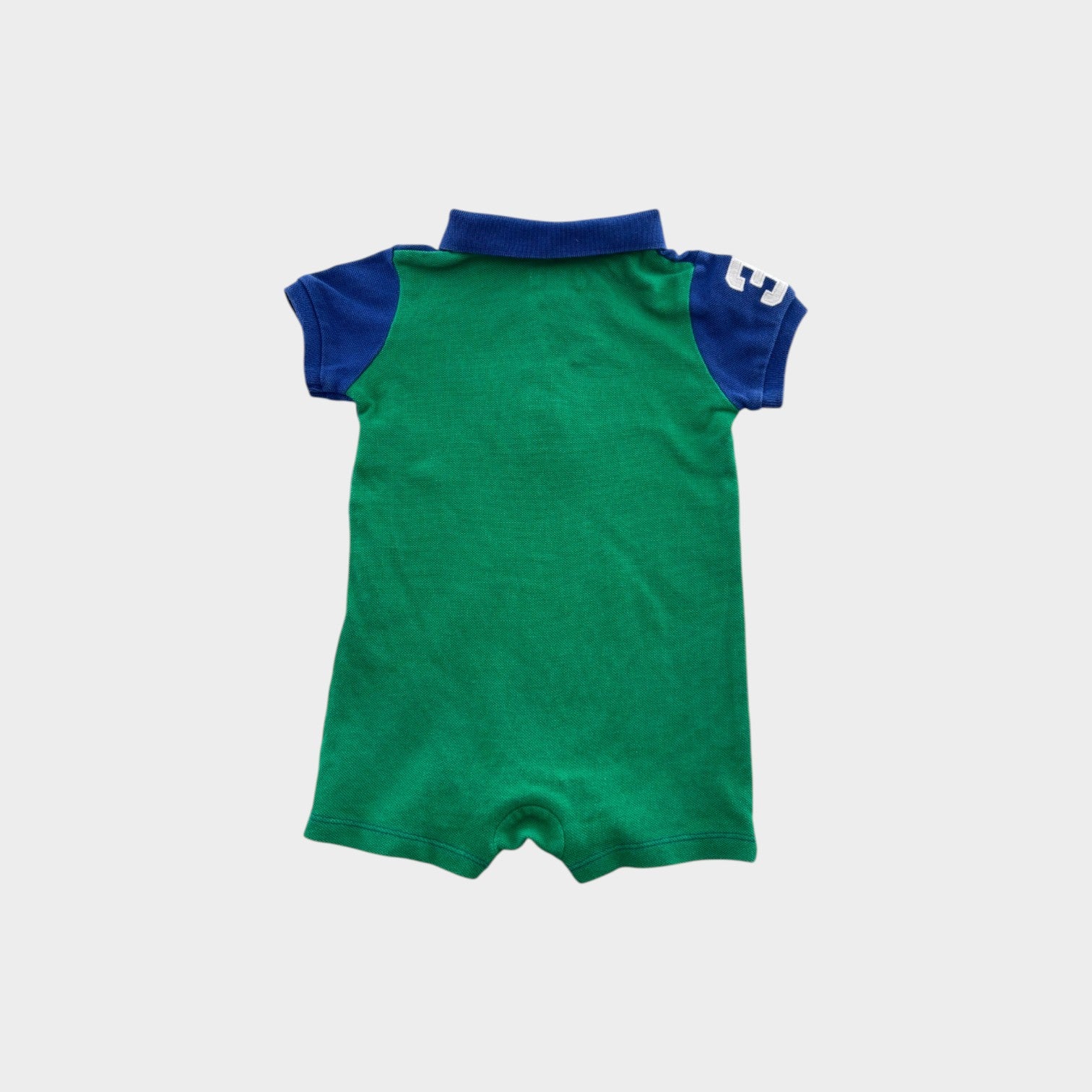 RL Blue, Green Polo Romper, Size 0