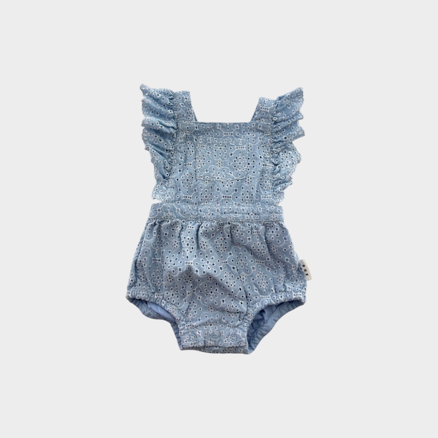 Hux Blue Broderie Anglaise Romper, Size 0