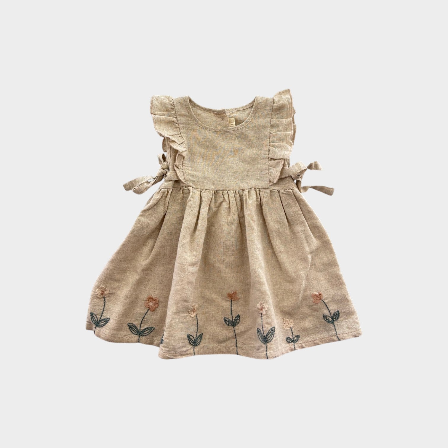 Natural Linen Embroidered Dress, Size 0