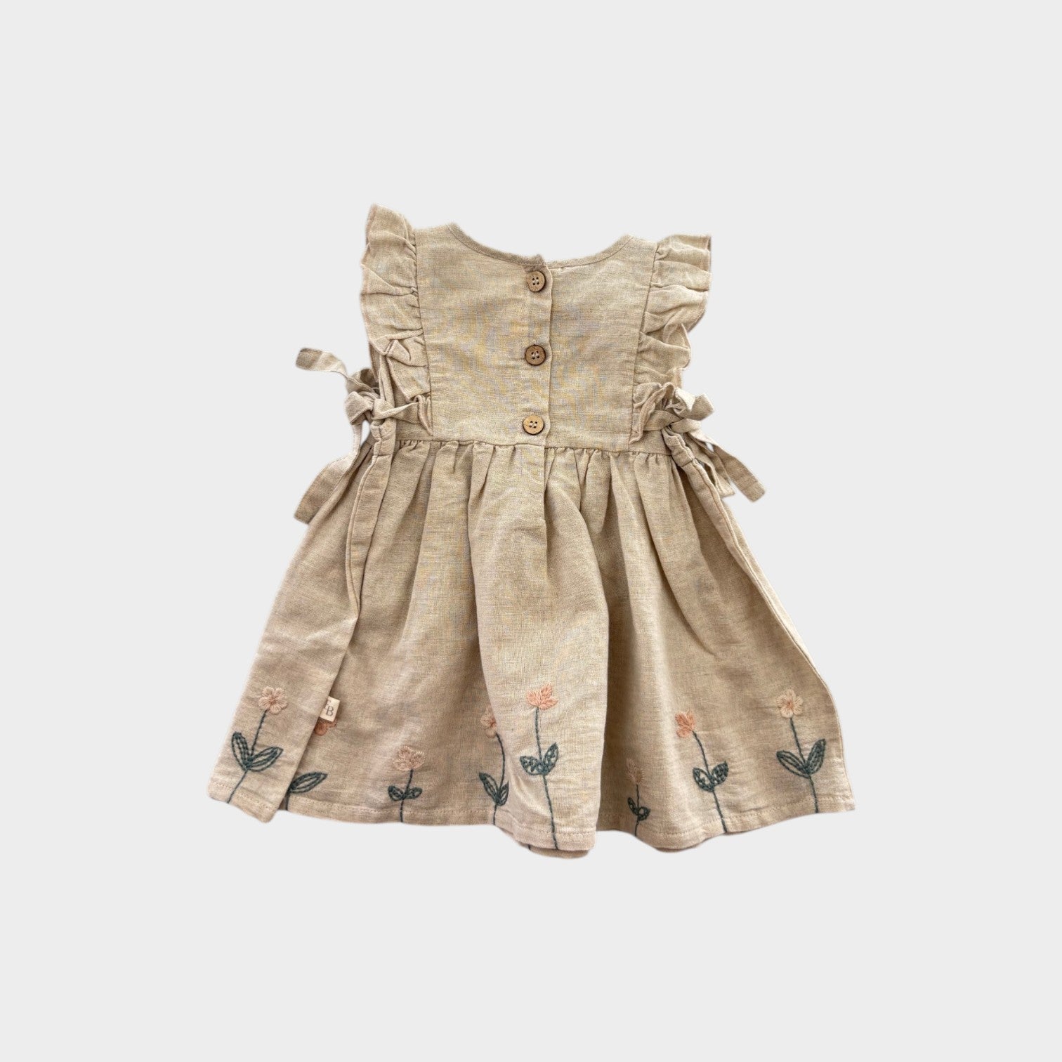 Natural Linen Embroidered Dress, Size 0