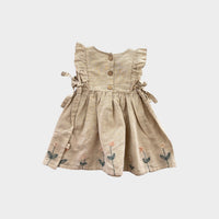 Natural Linen Embroidered Dress, Size 0