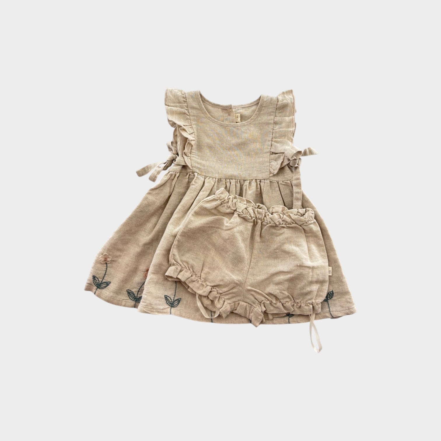 Natural Linen Embroidered Dress, Size 0