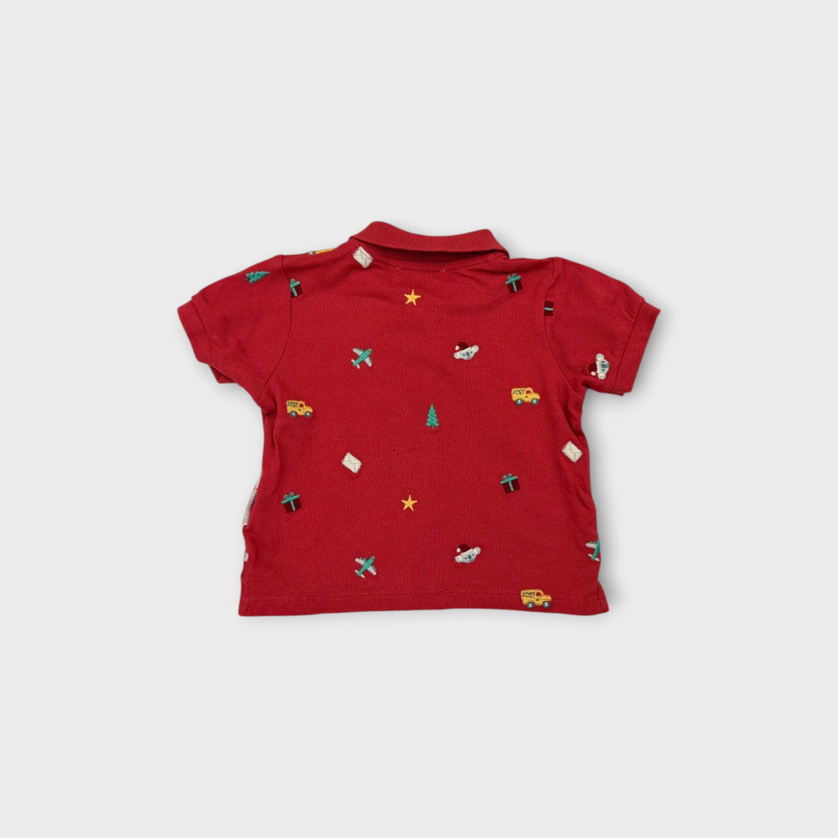 Purebaby Red Christmas Embroidered Polo, Size 1