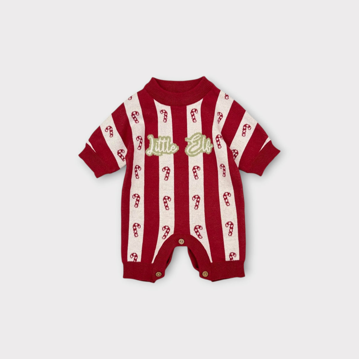 Mini Motif Little Elf Candy Cane Knit Romper, Size 000