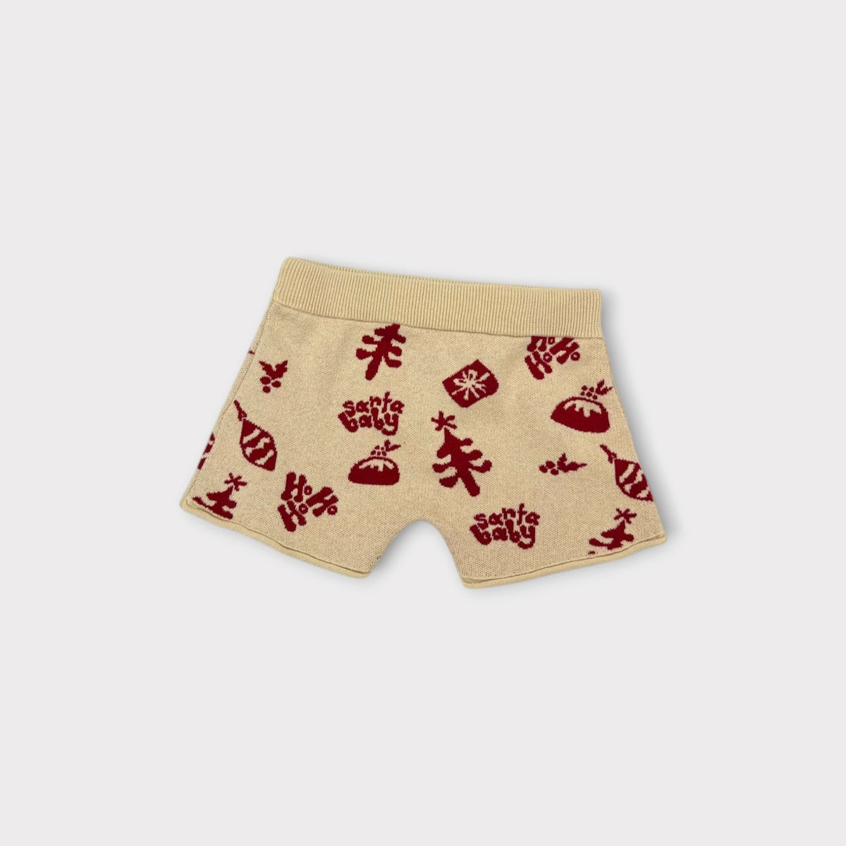 Mini Motif Santa Baby Knit Shorts, Size 2