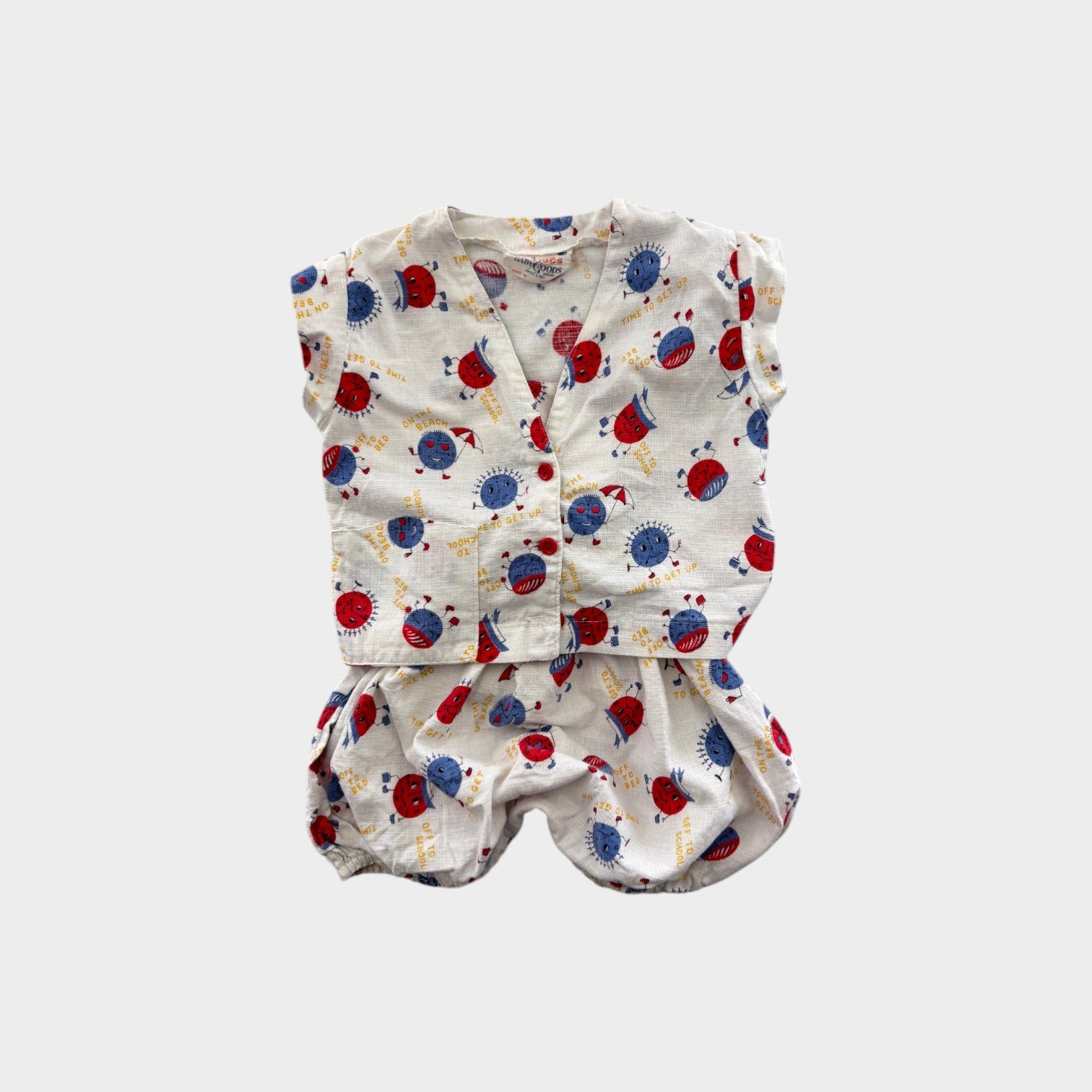 Vintage Clock Print Romper Set, Size 1