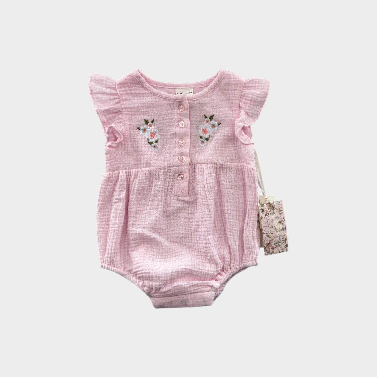 Fleur Harris Pink Muslin Romper, Size 1