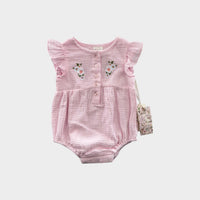 Fleur Harris Pink Muslin Romper, Size 1