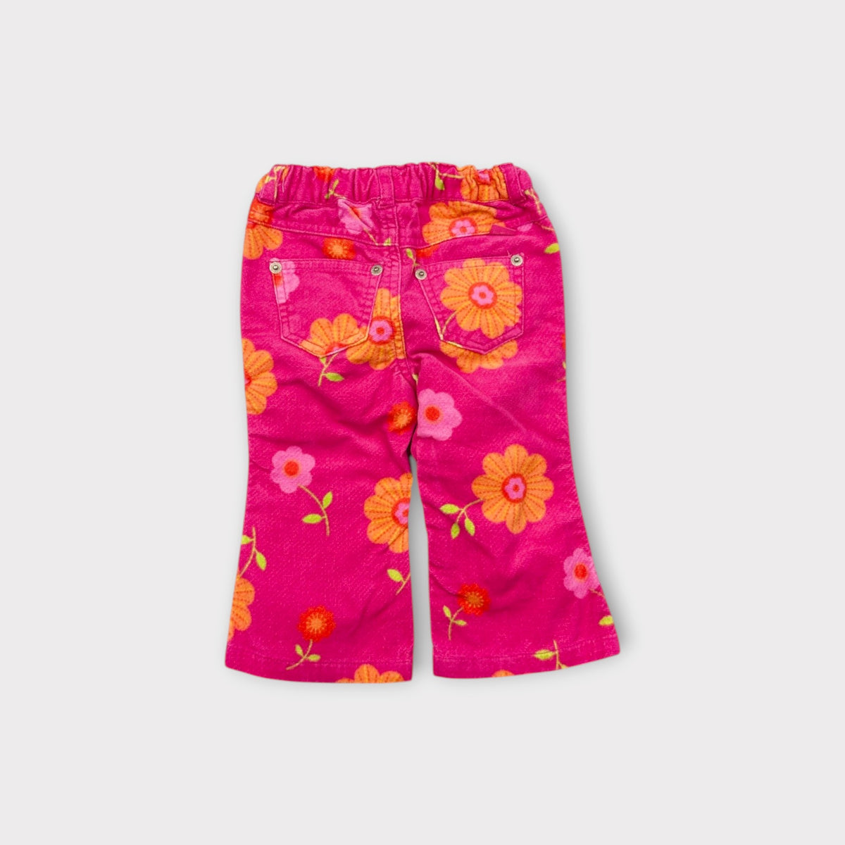 Pink Floral Velour Flare Pants, Size 0