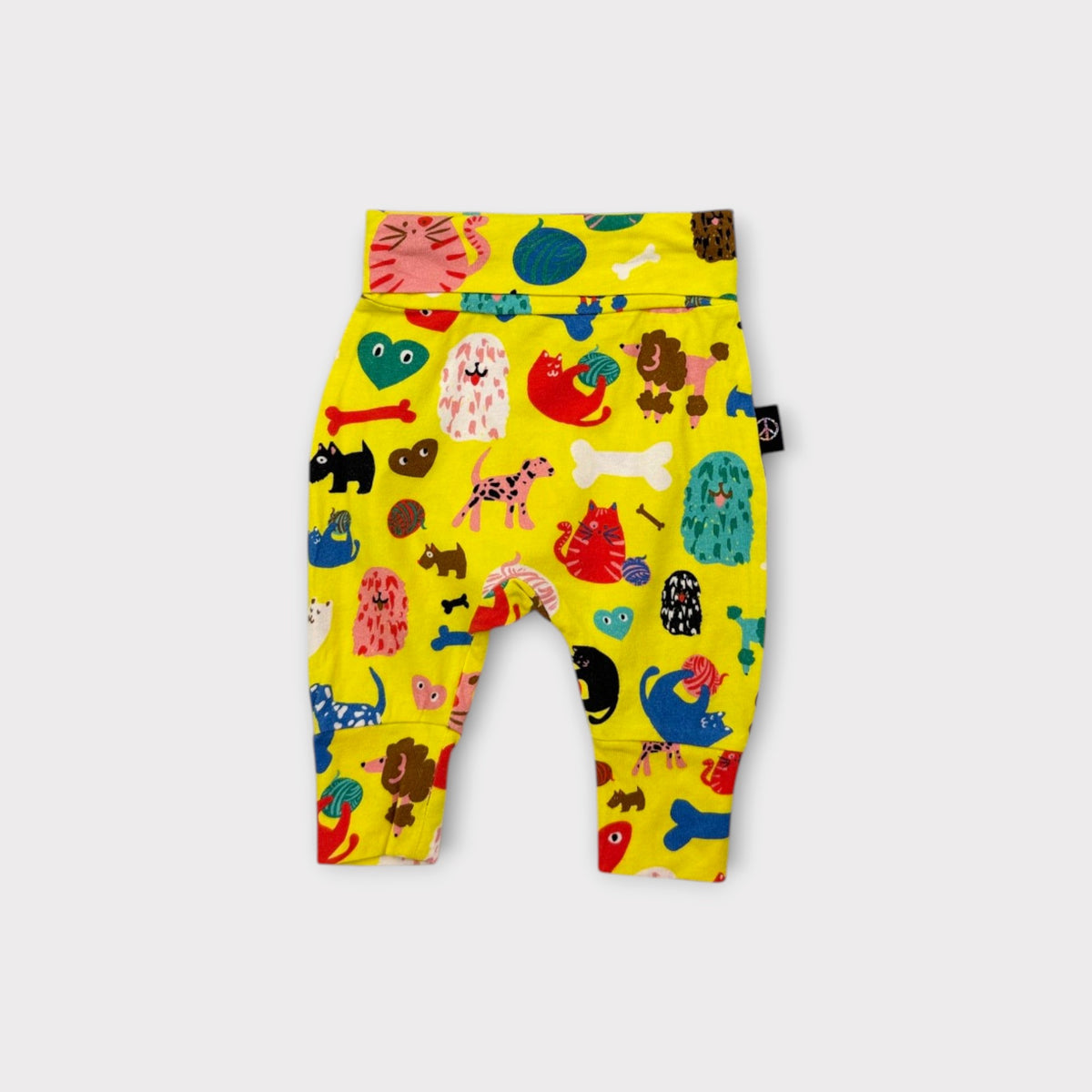 Kip & Co Yellow Dogs & Cats Print Leggings, Size 00
