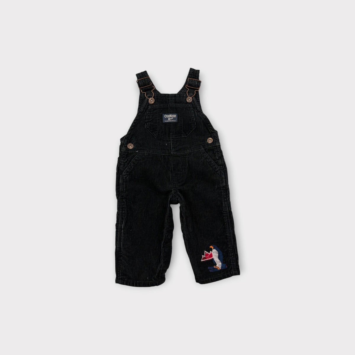 Retro Embroidered Penguin Corduroy Overalls, Size 00