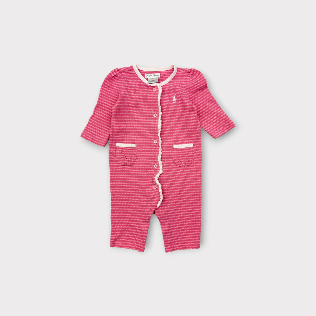Ralph Lauren Pink Stripe Onesie, Size 000