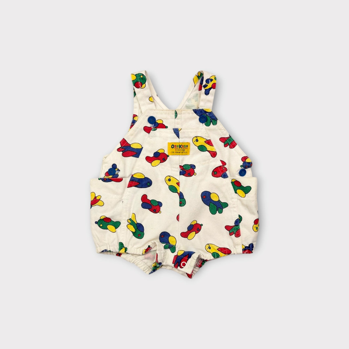 Vintage OshKosh B'Gosh Pudgy Planes Bubble Overalls and Shirt Set, Size 6-9M