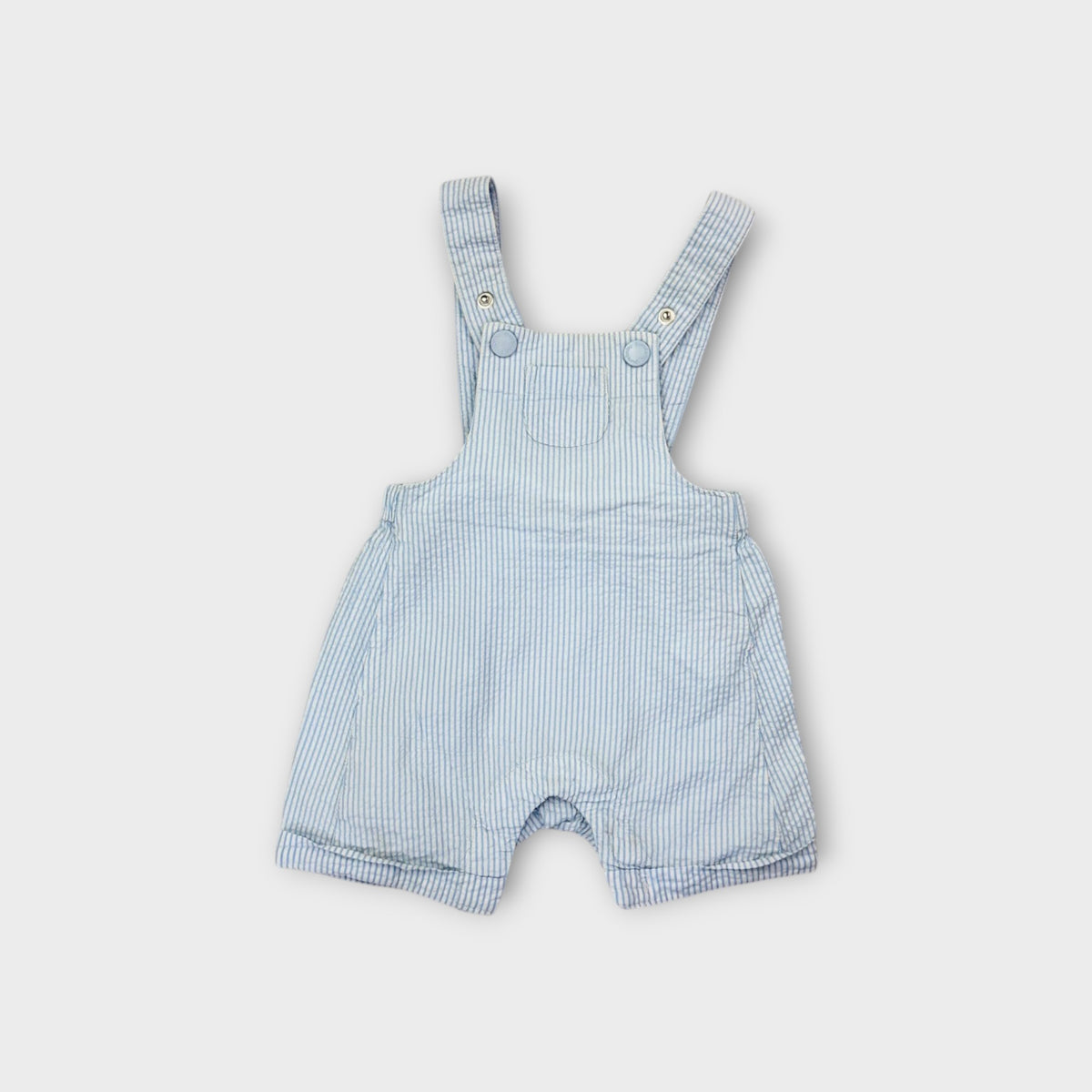 Purebaby Blue Seersucker Shortalls, Size 000