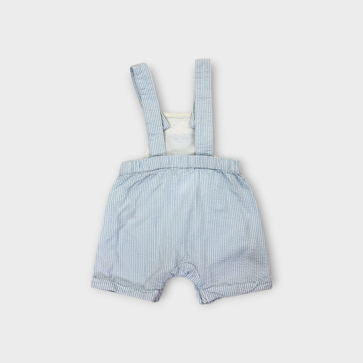 Purebaby Blue Seersucker Shortalls, Size 000