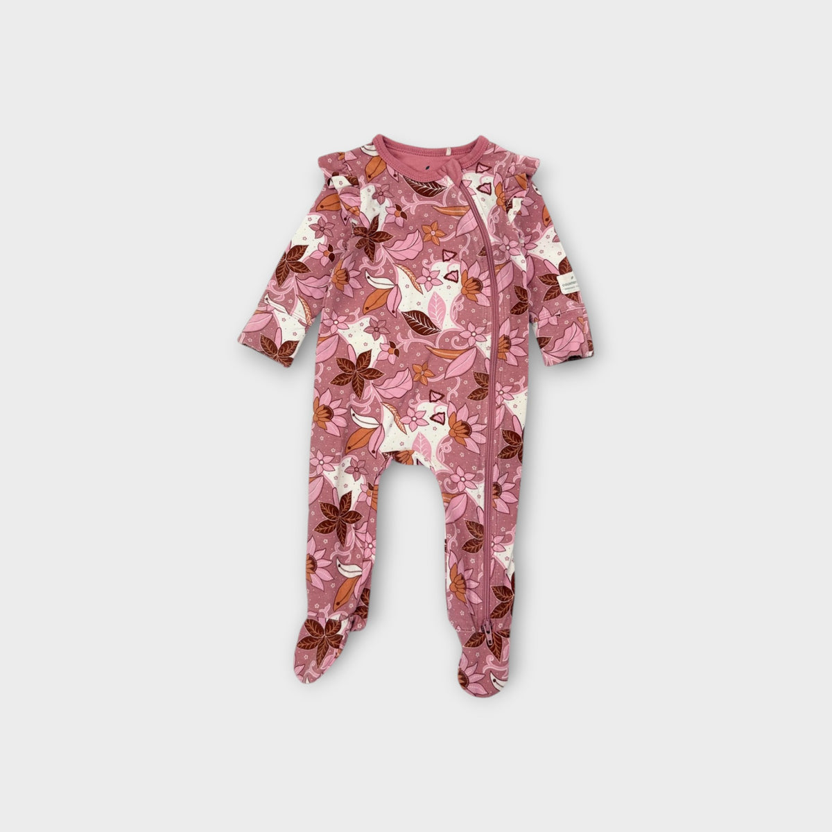 Country Road Pink Floral Zip Onesie, Size 000