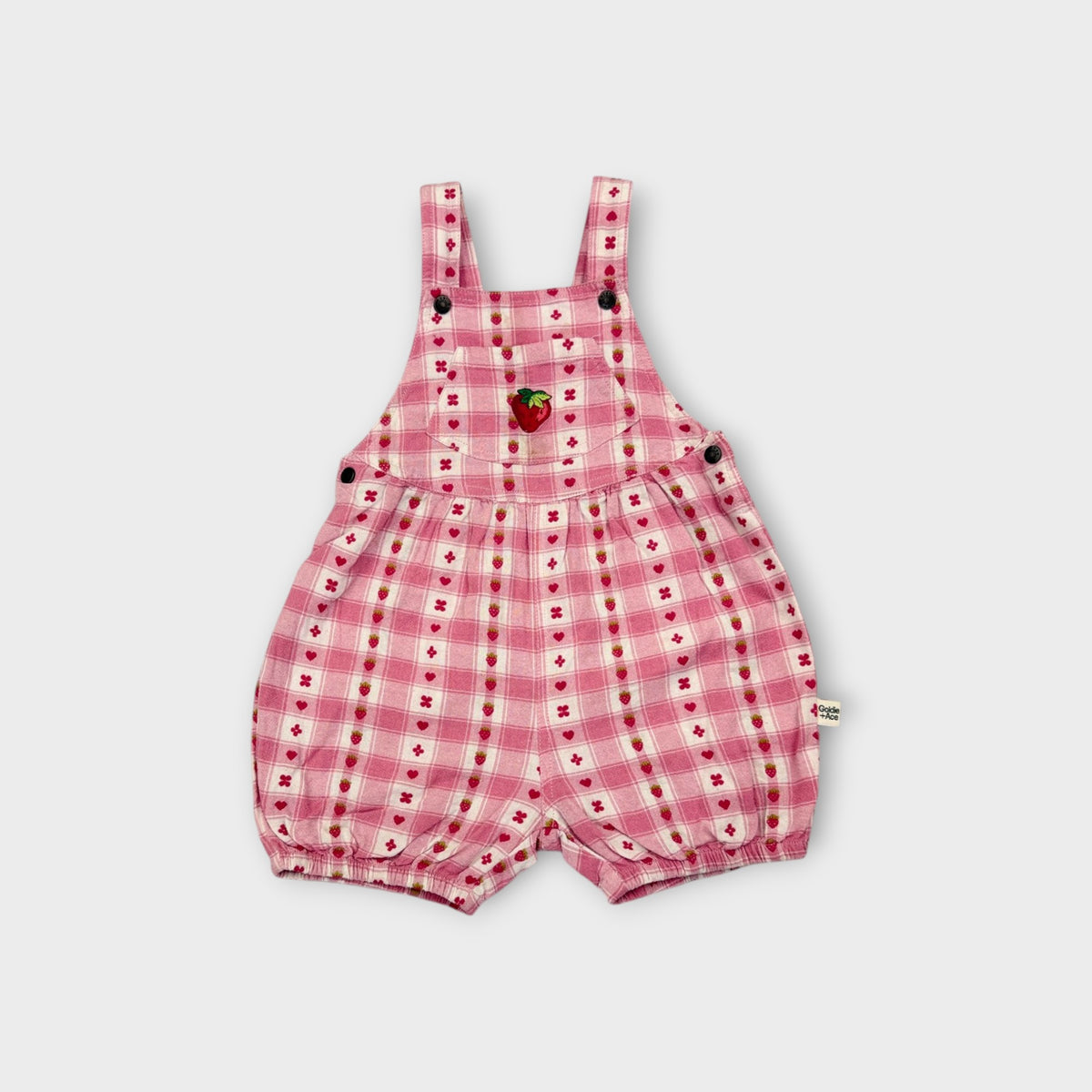 Goldie & Ace Pink Gingham Strawberry Overalls, Size 2