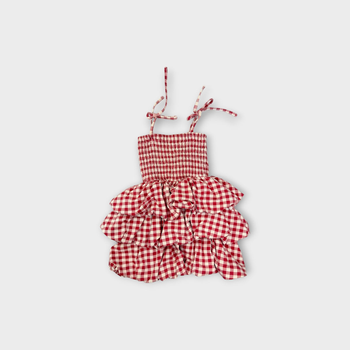 Red Gingham Tiered Dress, Size 2