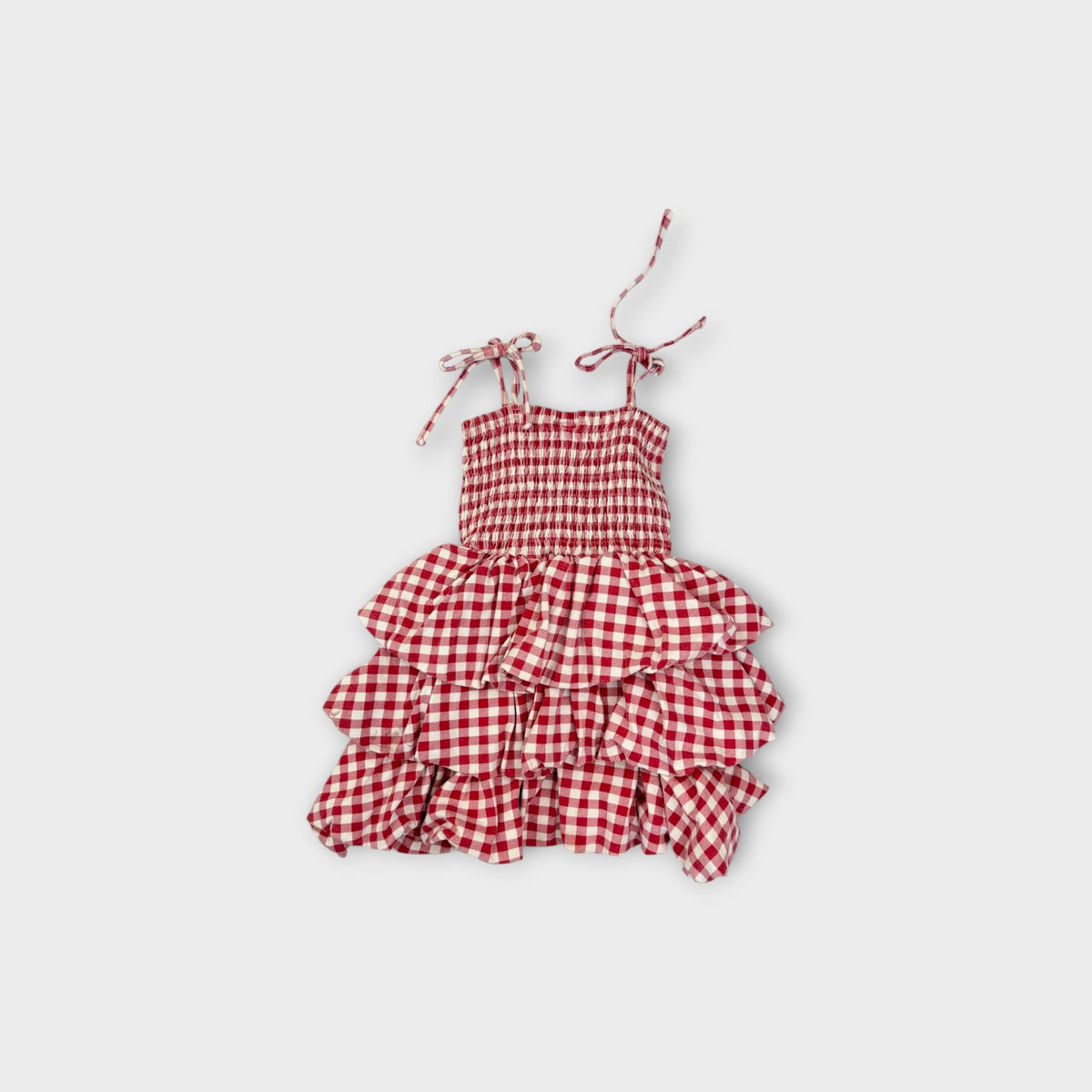 Red Gingham Tiered Dress, Size 2