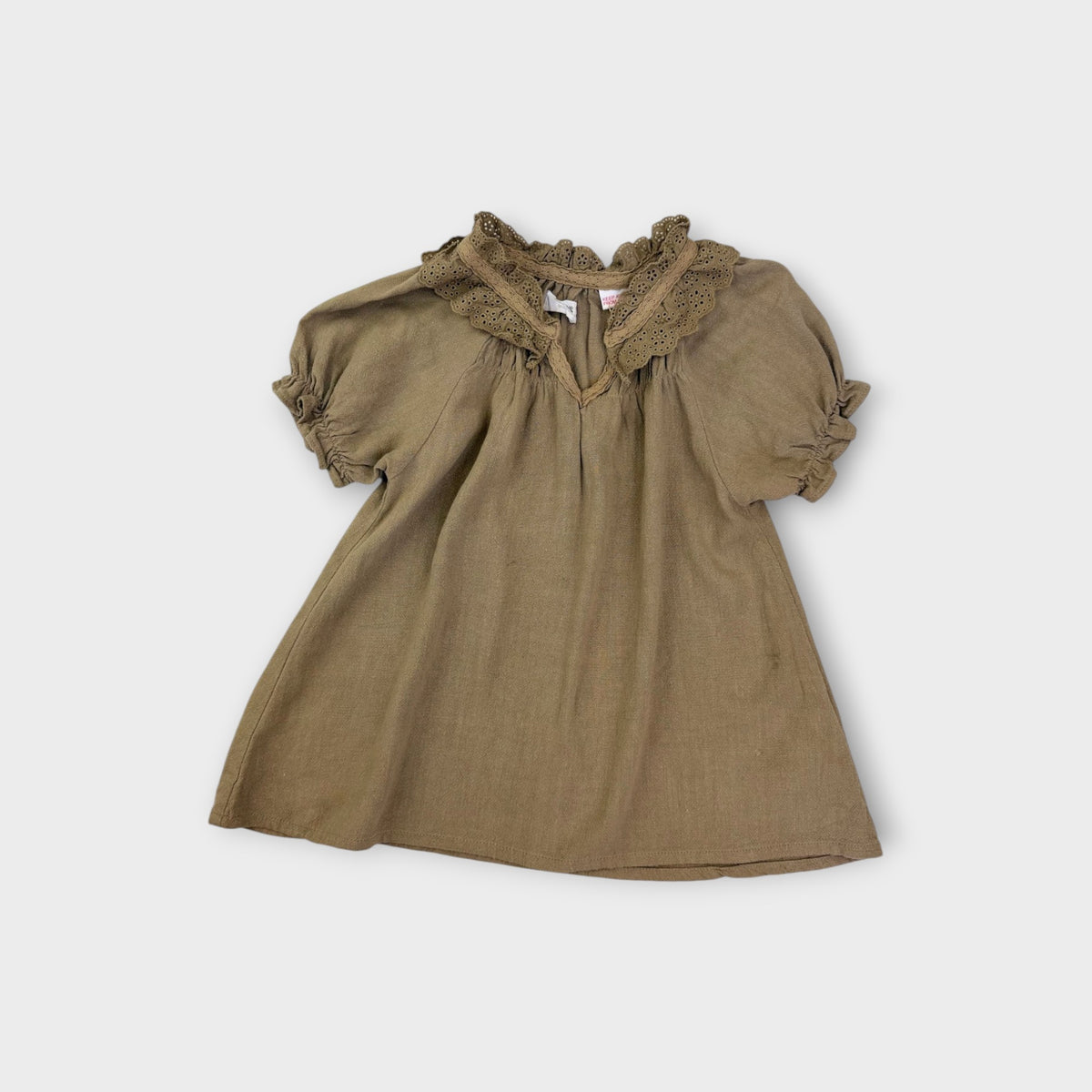 Zara Khaki Broderie Collar Dress, Size 1