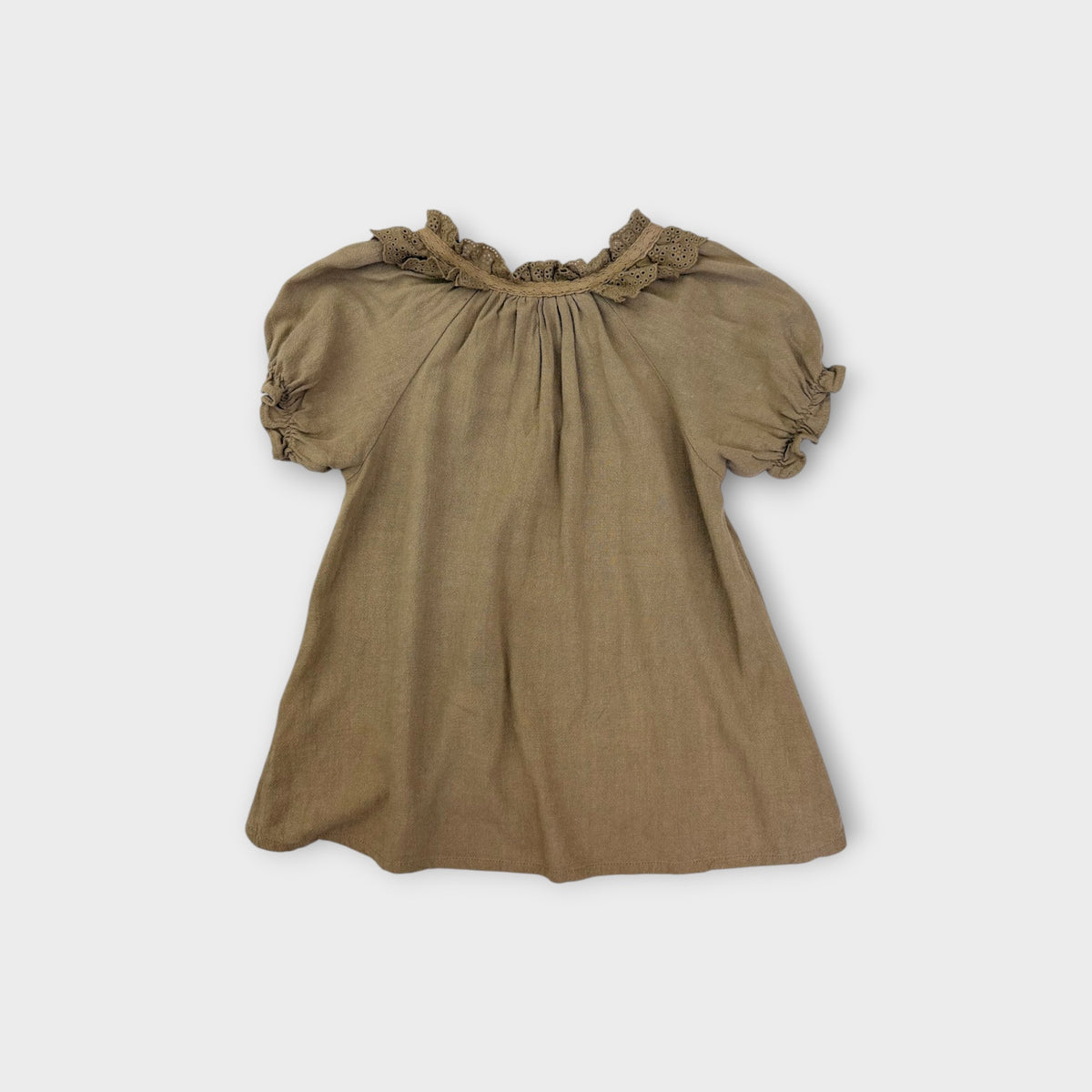 Zara Khaki Broderie Collar Dress, Size 1