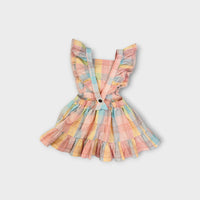 Hux Pastel Check Frill Pinafore Dress, Size 1