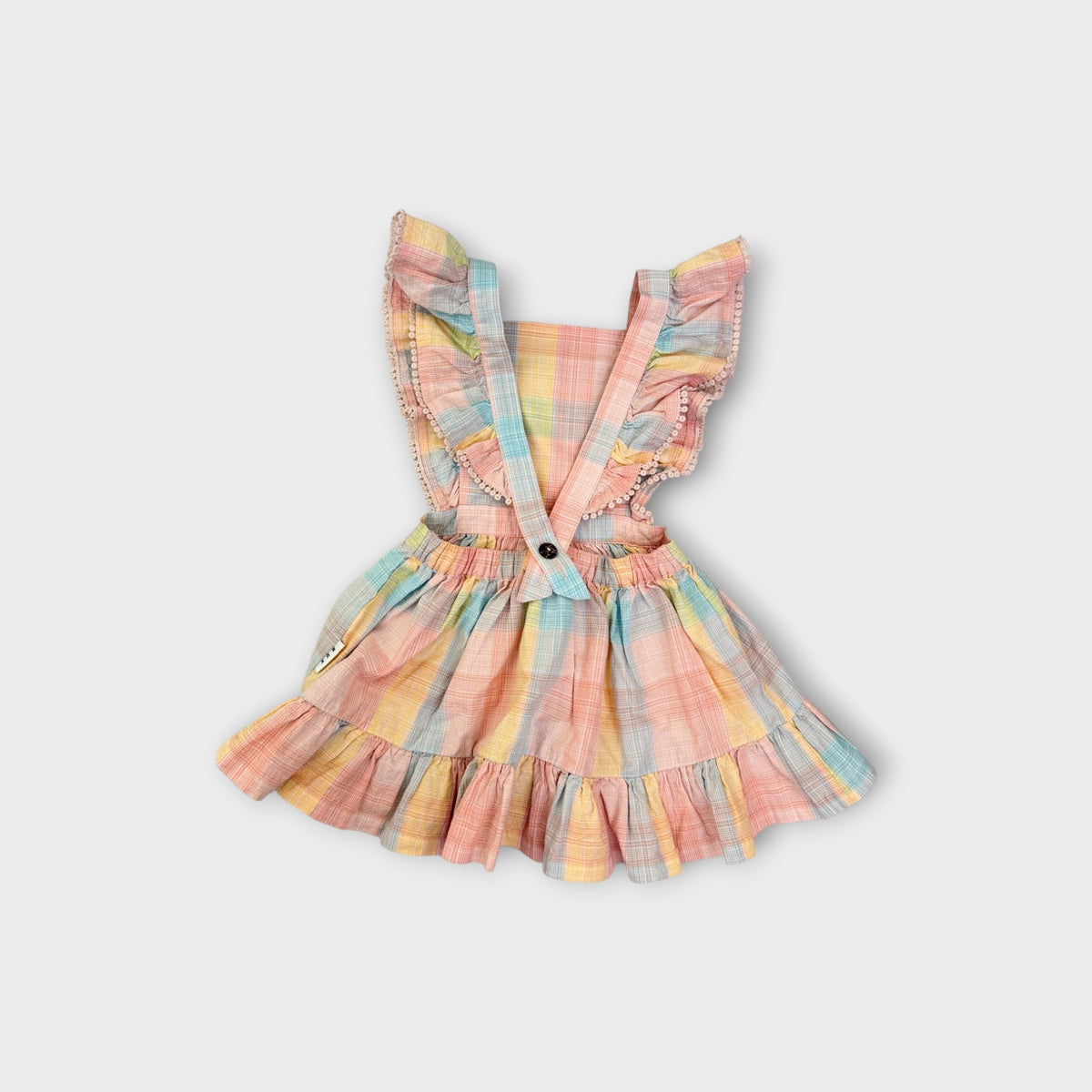 Hux Pastel Check Frill Pinafore Dress, Size 1