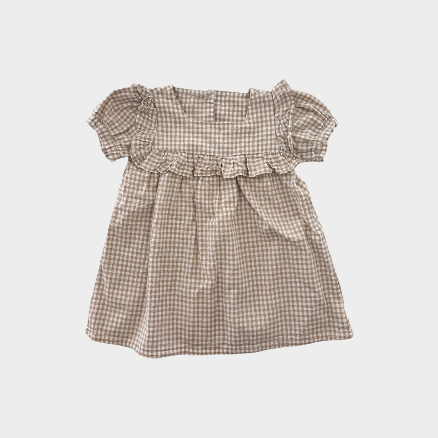 Beige Gingham Frill Dress, Size 3