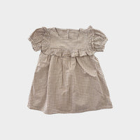 Beige Gingham Frill Dress, Size 3