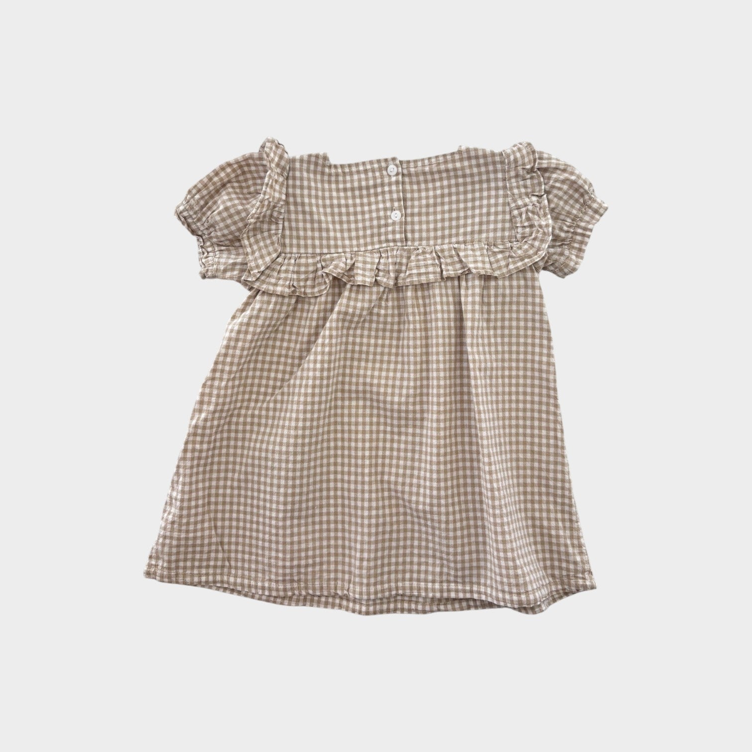 Beige Gingham Frill Dress, Size 3
