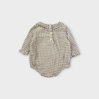 Seed Beige Gingham Frill Collar Romper, Size TBC