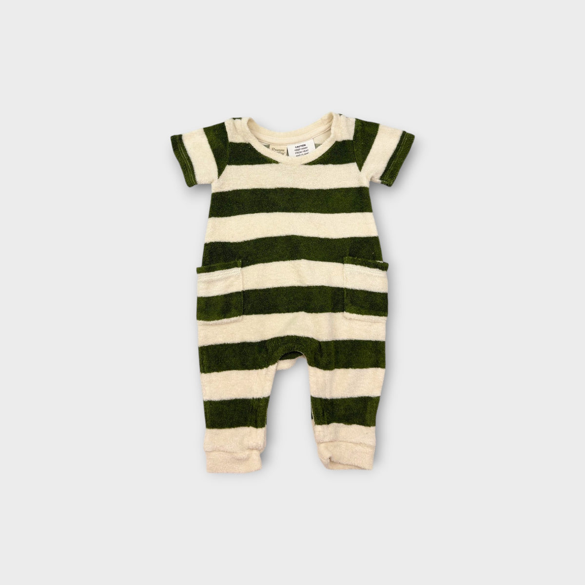 Nature Baby Green Stripe Terry Romper, Size TBC