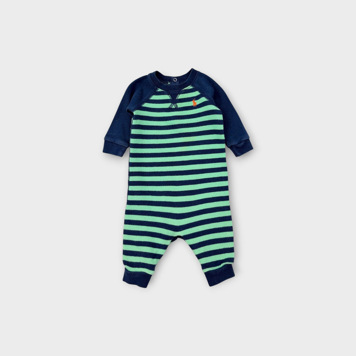 Ralph Lauren Navy & Green Stripe Romper, Size TBC