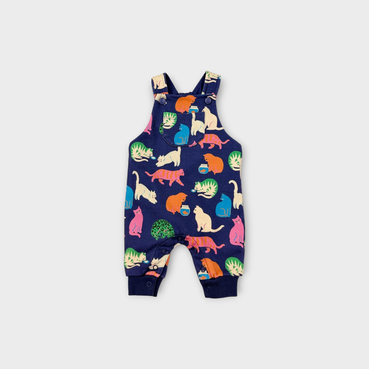 Navy Cat Print Overalls, Size TBC