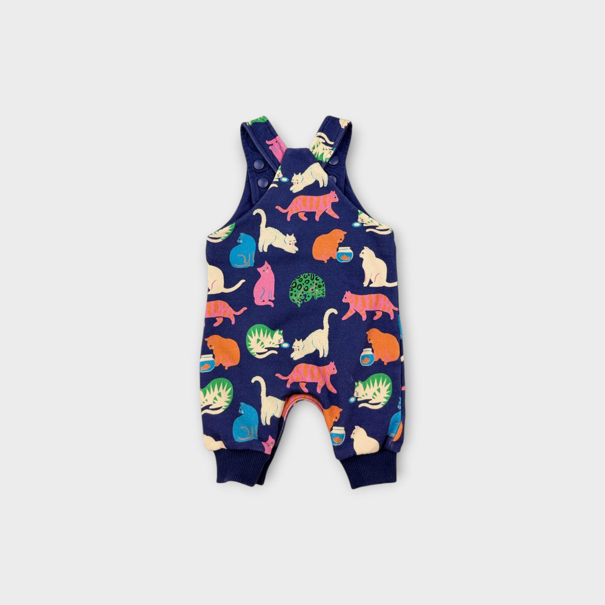 Navy Cat Print Overalls, Size TBC