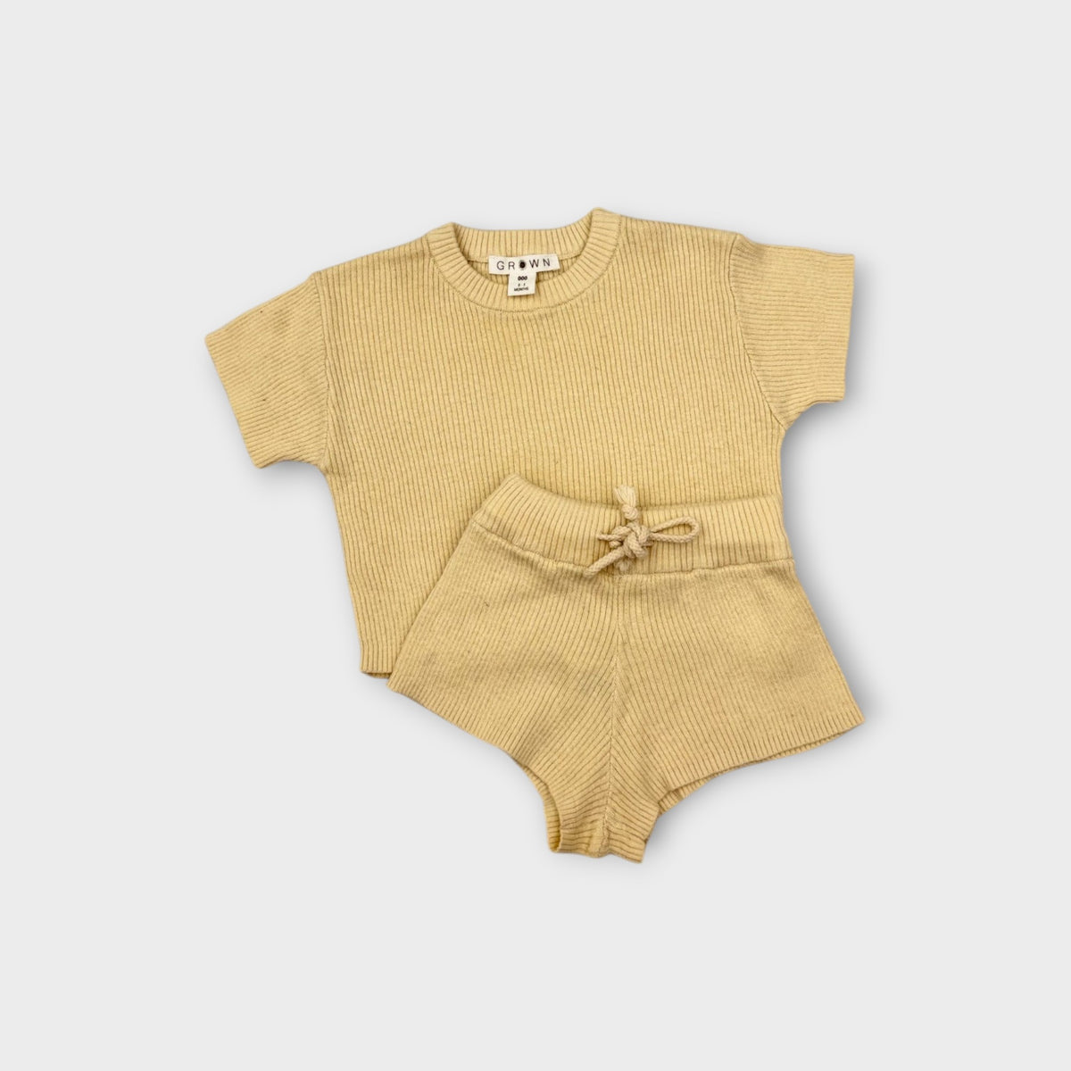 Grown Yellow Rib Knit Top & Shorts Set, Size 000