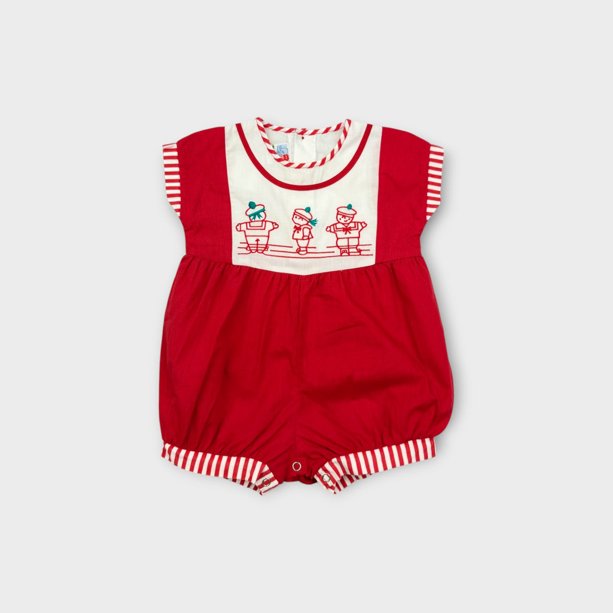 Vintage Red Sailor Embroidered Romper, Size 0