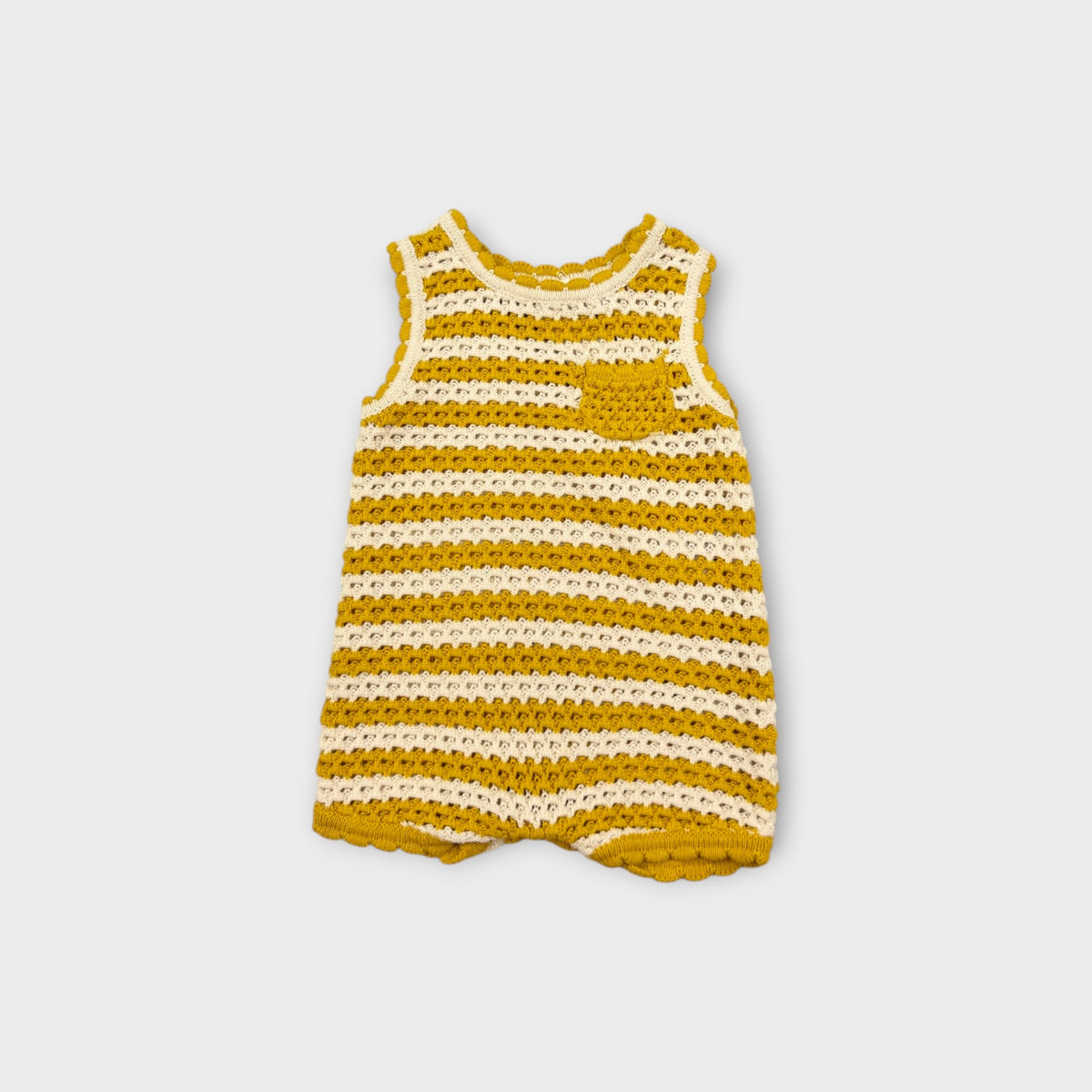 Mustard Stripe Crochet Romper, Size TBC