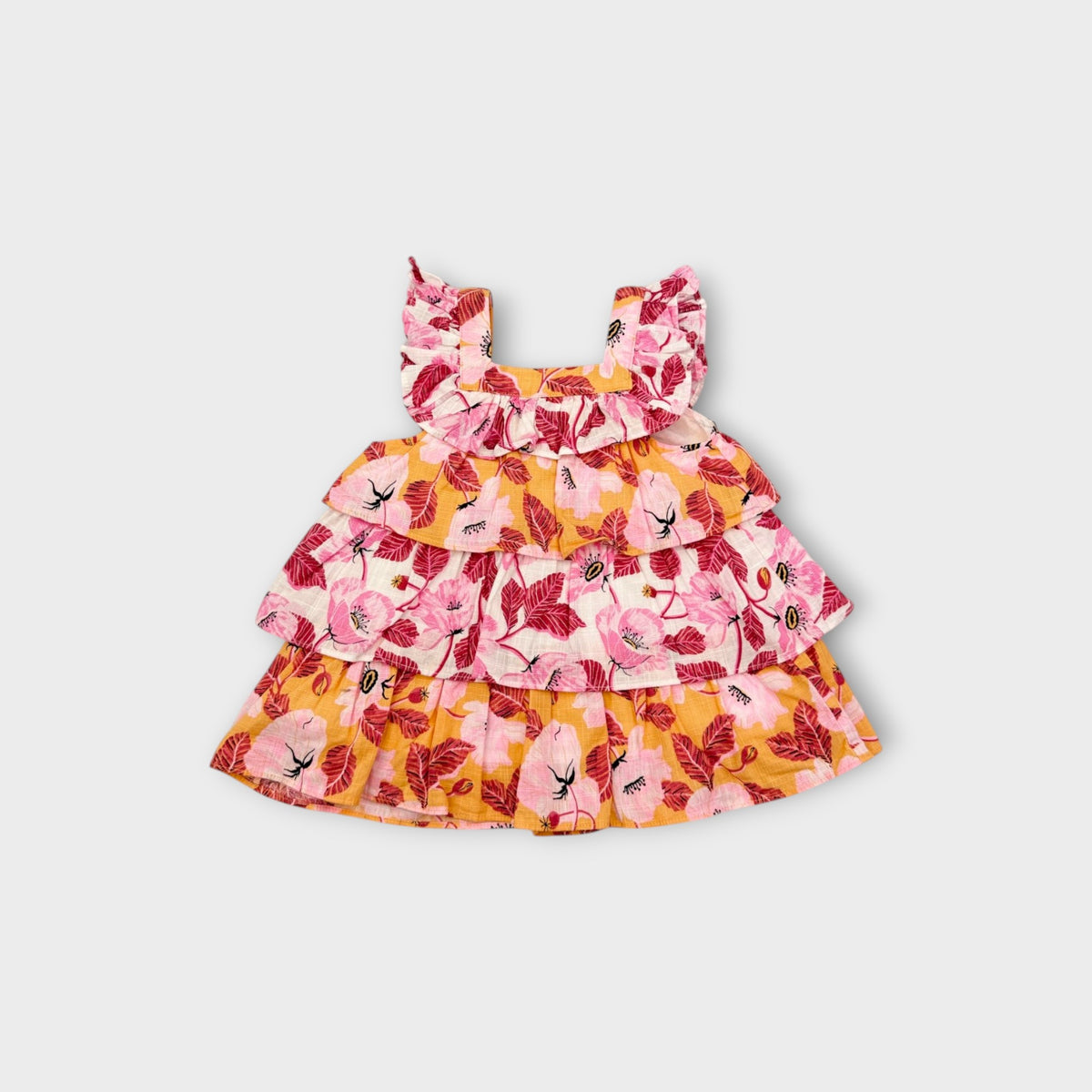 Pink & Orange Floral Tiered Dress, Size TBC