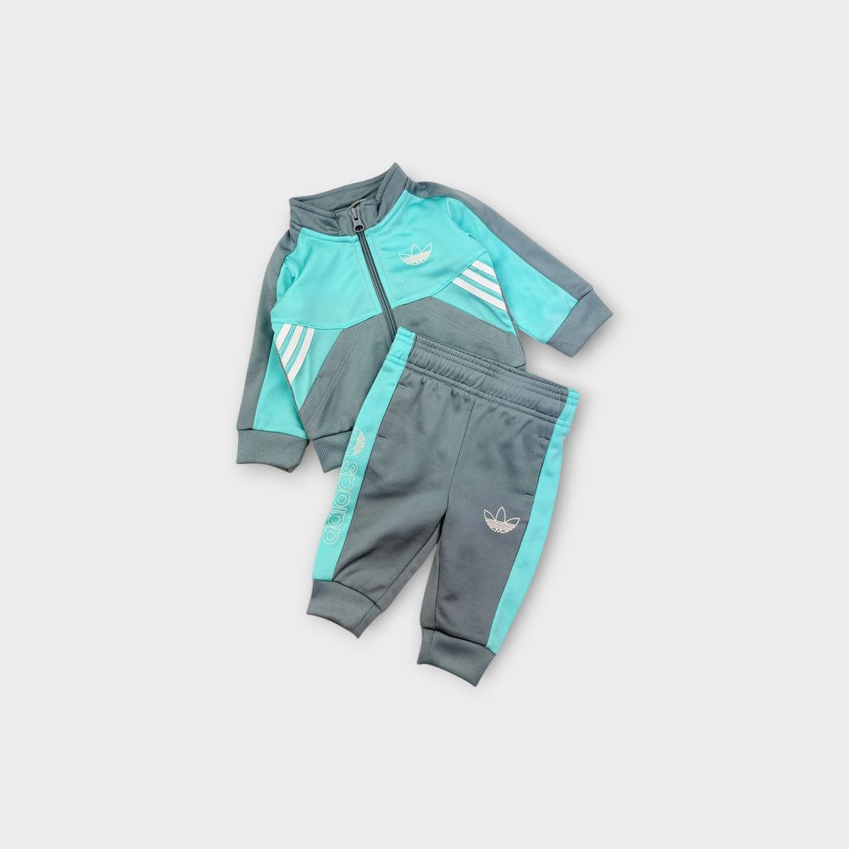 Adidas Grey & Aqua Tracksuit Set, Size 00