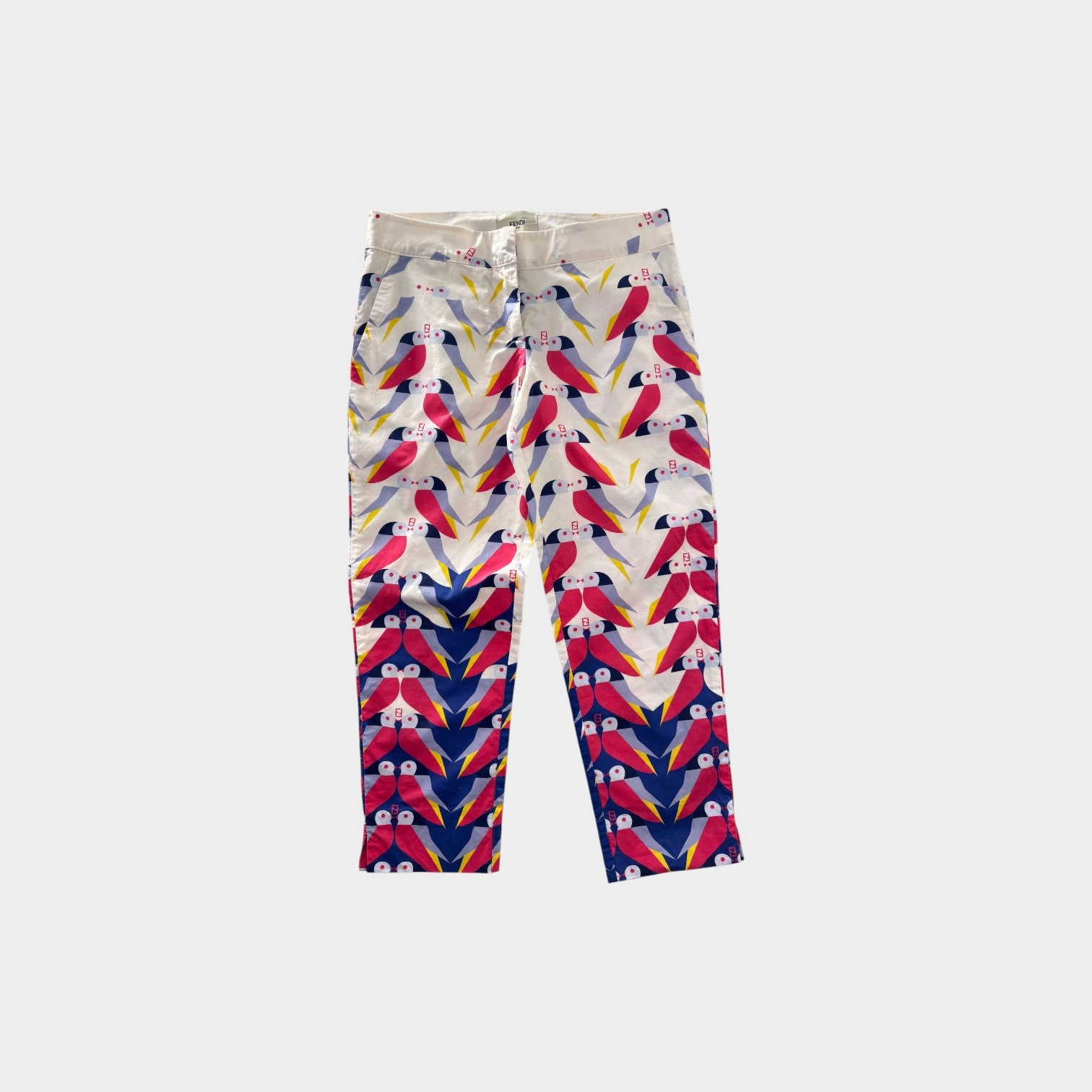 Fendi Bird Print Cotton Pants, Size 8