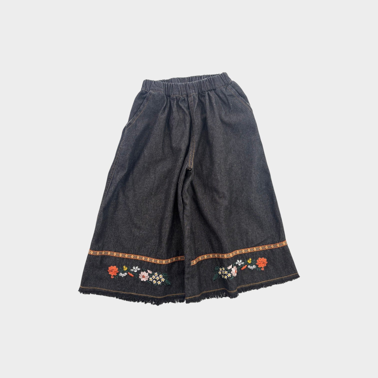 Chambray Embroidered Culottes, Size 8
