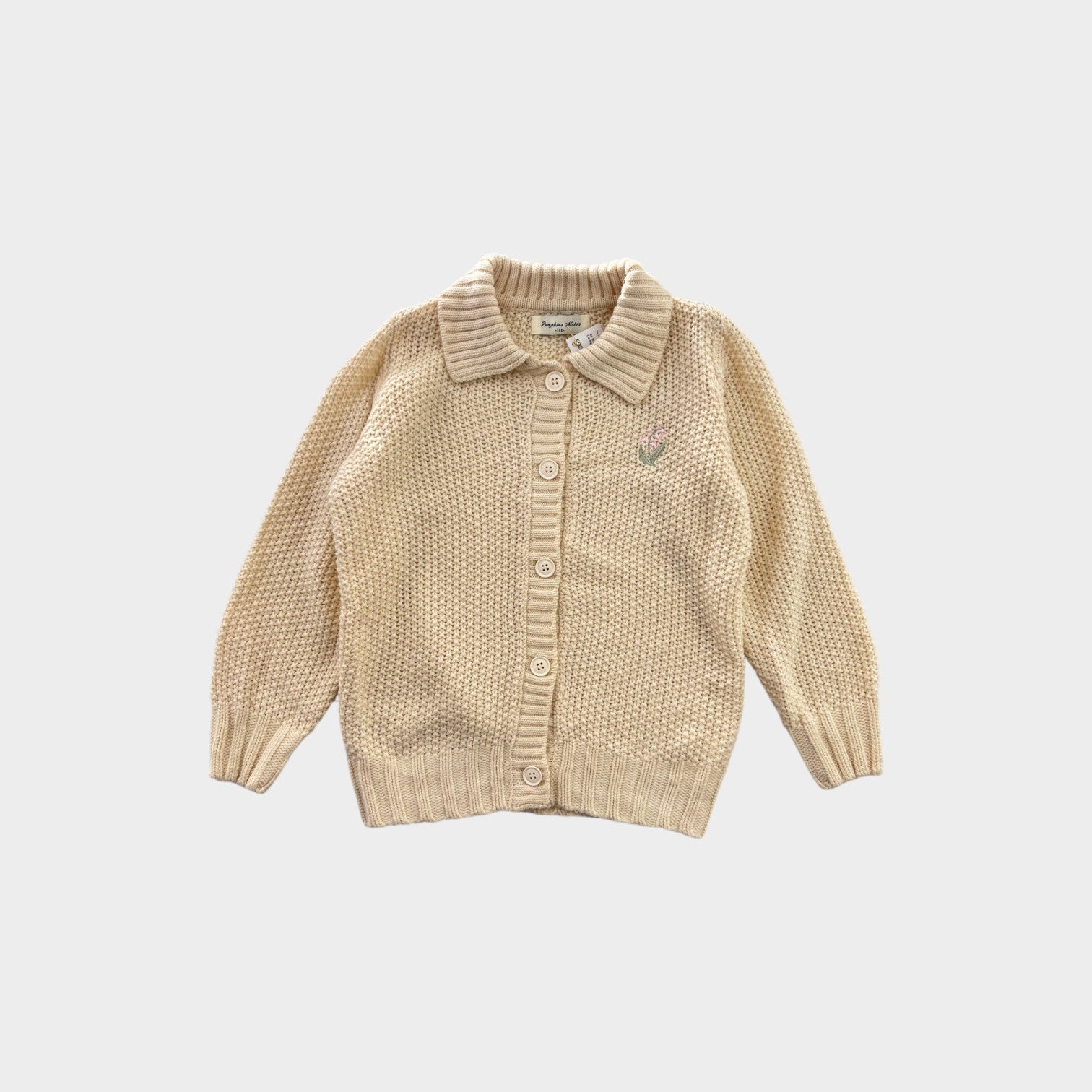 Cream Collar Knit Cardigan, Size 8-9