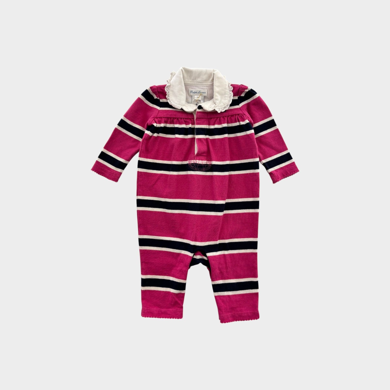 RL Stripe Collar Romper, Size 000