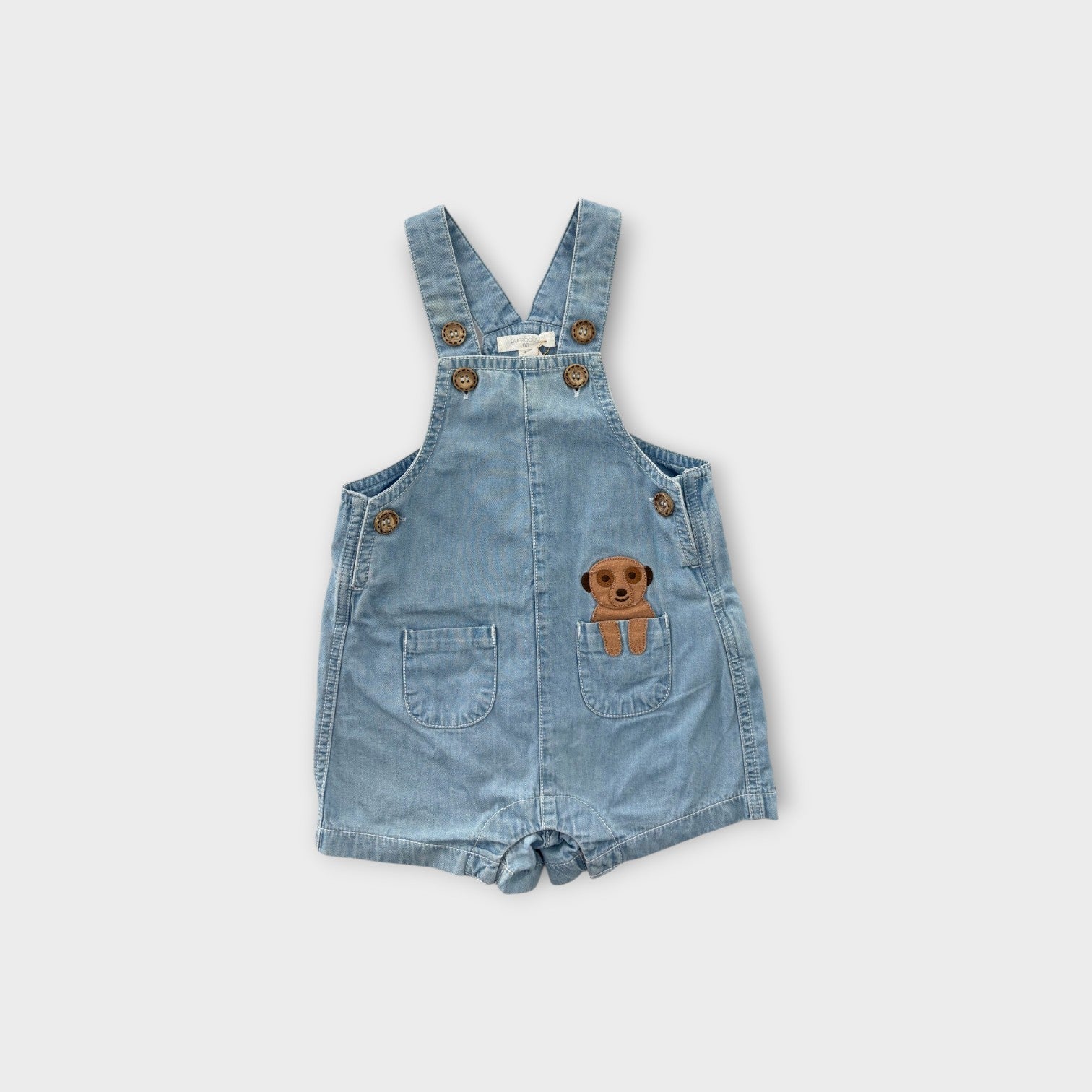 Purebaby Denim Meerkat Overalls, Size 00
