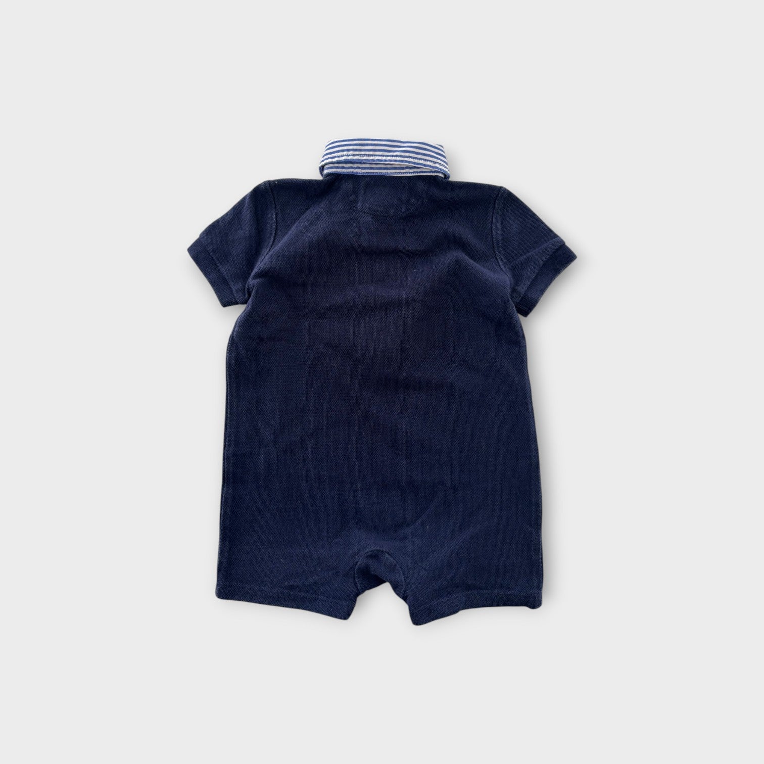 RL Stripe Collar Polo Romper, Size 00