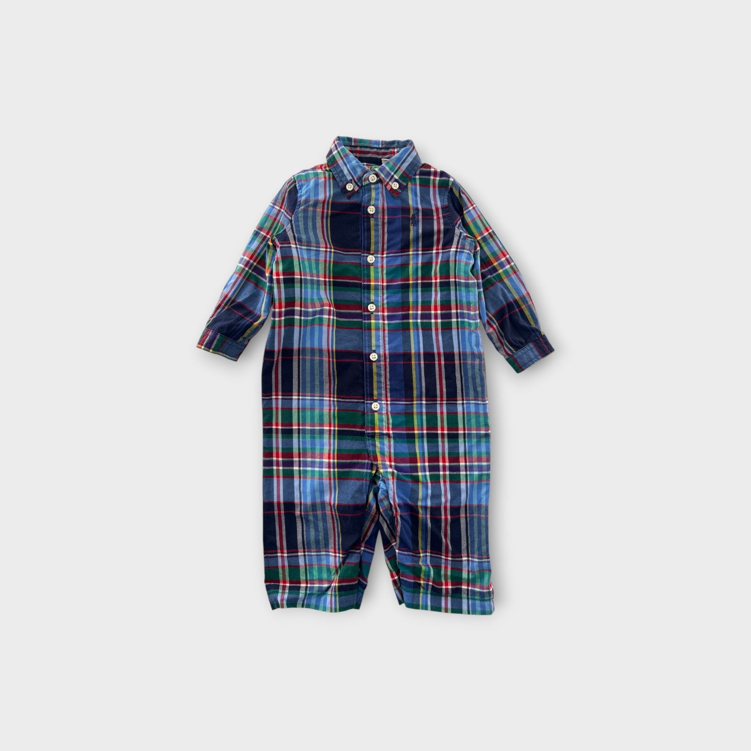 RL Plaid Long Sleeve Romper, Size 00