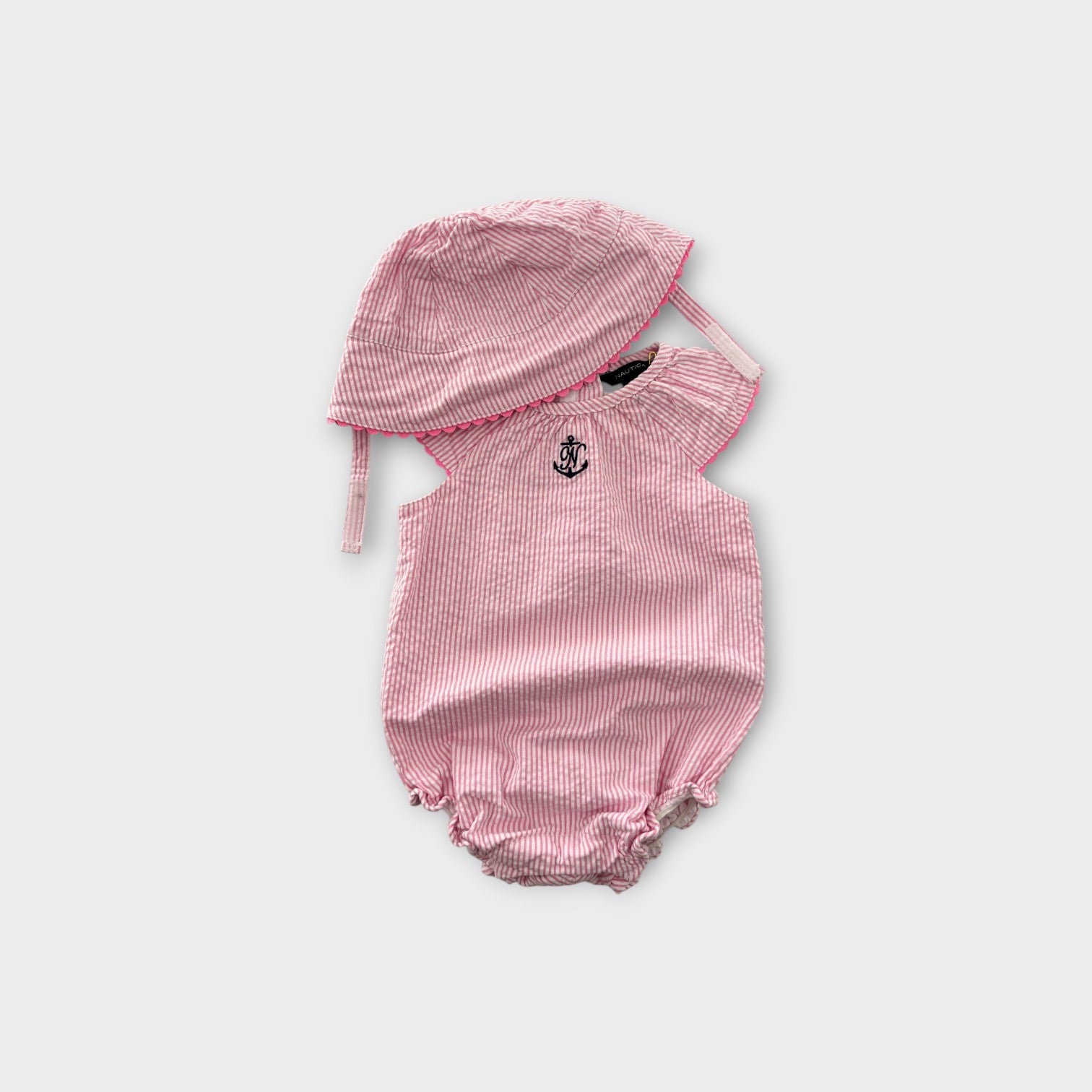 Nautica Seersucker Romper & Hat Set, Size 00